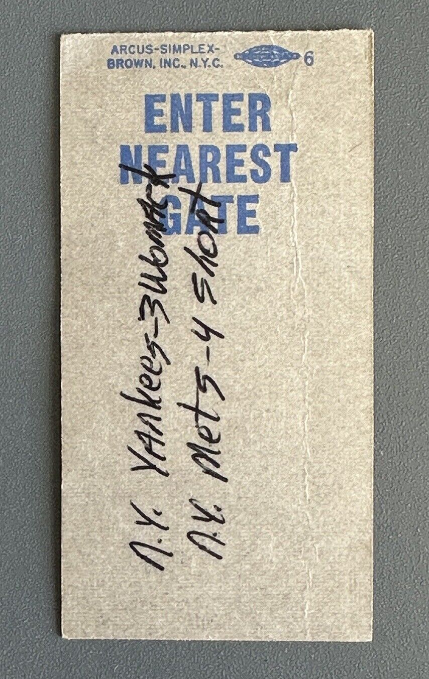 May 27, 1968 New York Mets Ticket Stub vs Yankees @ Shea - Mayor’s Trophy Game