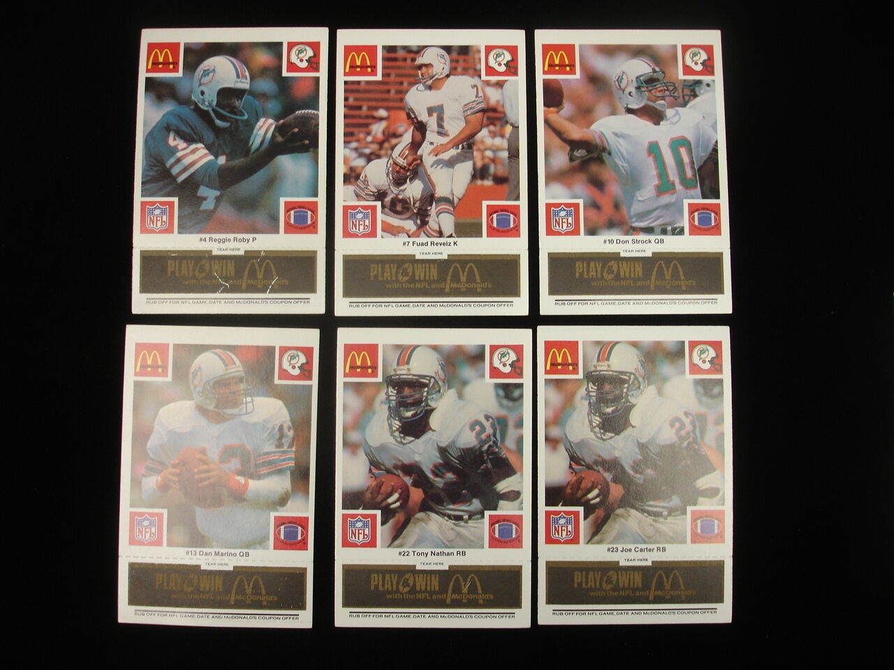 Set of 25 1986 McDonalds Miami Dolphins Black Cards