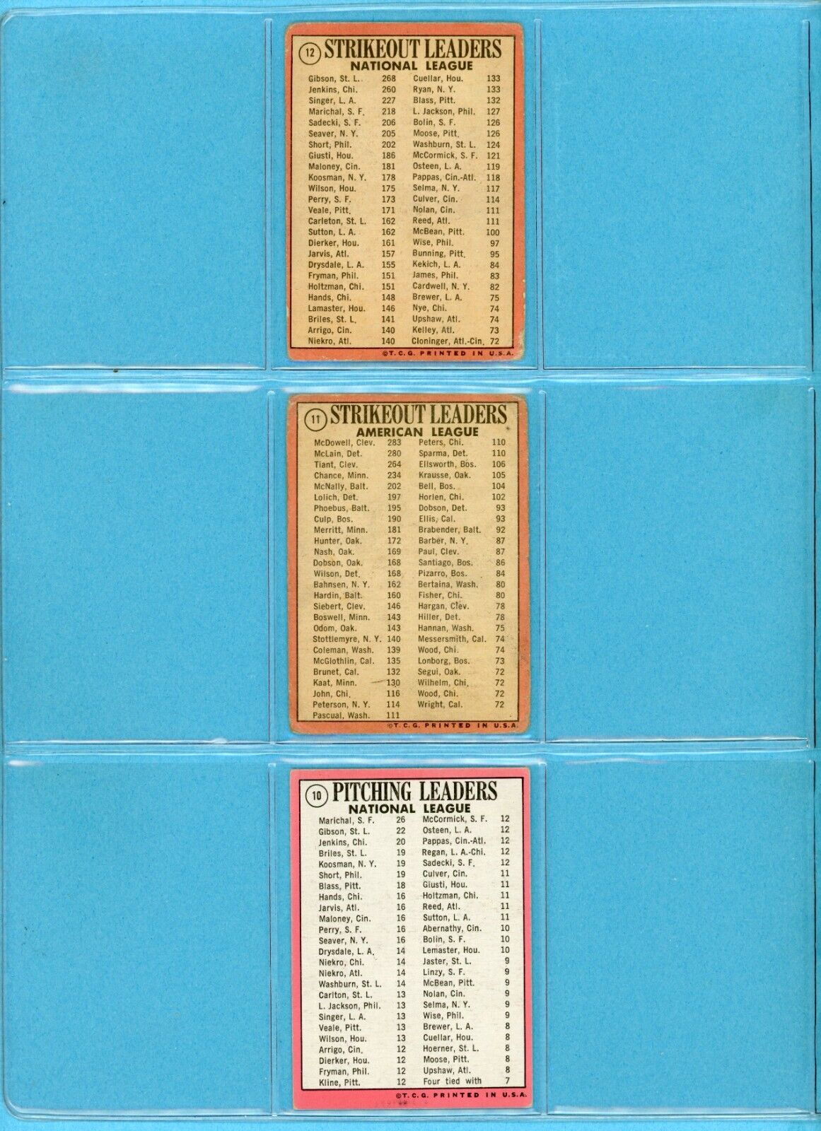 1969 Topps Complete Set of 12 1968 League Leader Baseball Cards Low Grade