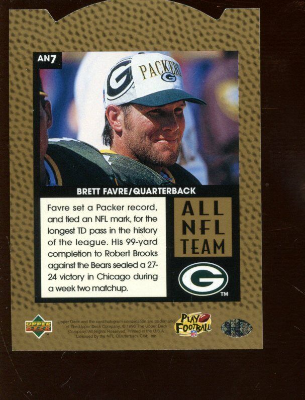 1996 Upper Deck FB Card #AN7 Brett Favre Green Bay Packers Autographed NRMT