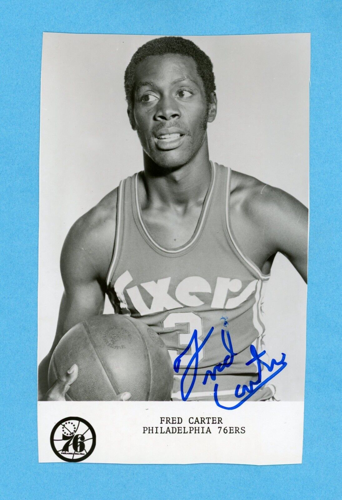 Fred Carter Philadelphia 76ers Signed 5x7 Team Issued Photo Auto w B&E Hologram