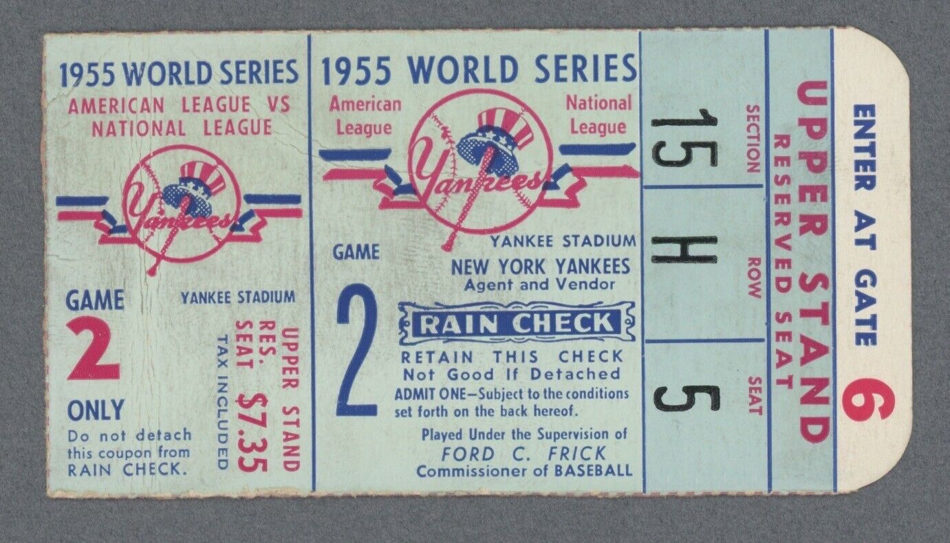 1955 World Series Ticket Stub NY Yankees vs Brooklyn Dodgers at Yankee Stadium