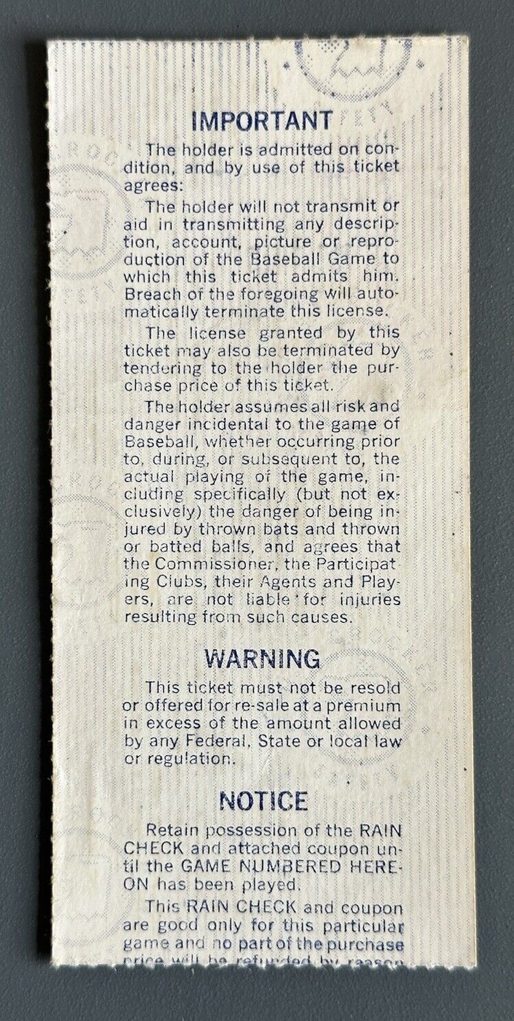 1977 World Series Ticket Stub Game 1 Dodgers @ Yankees Willie Randolph Home Run