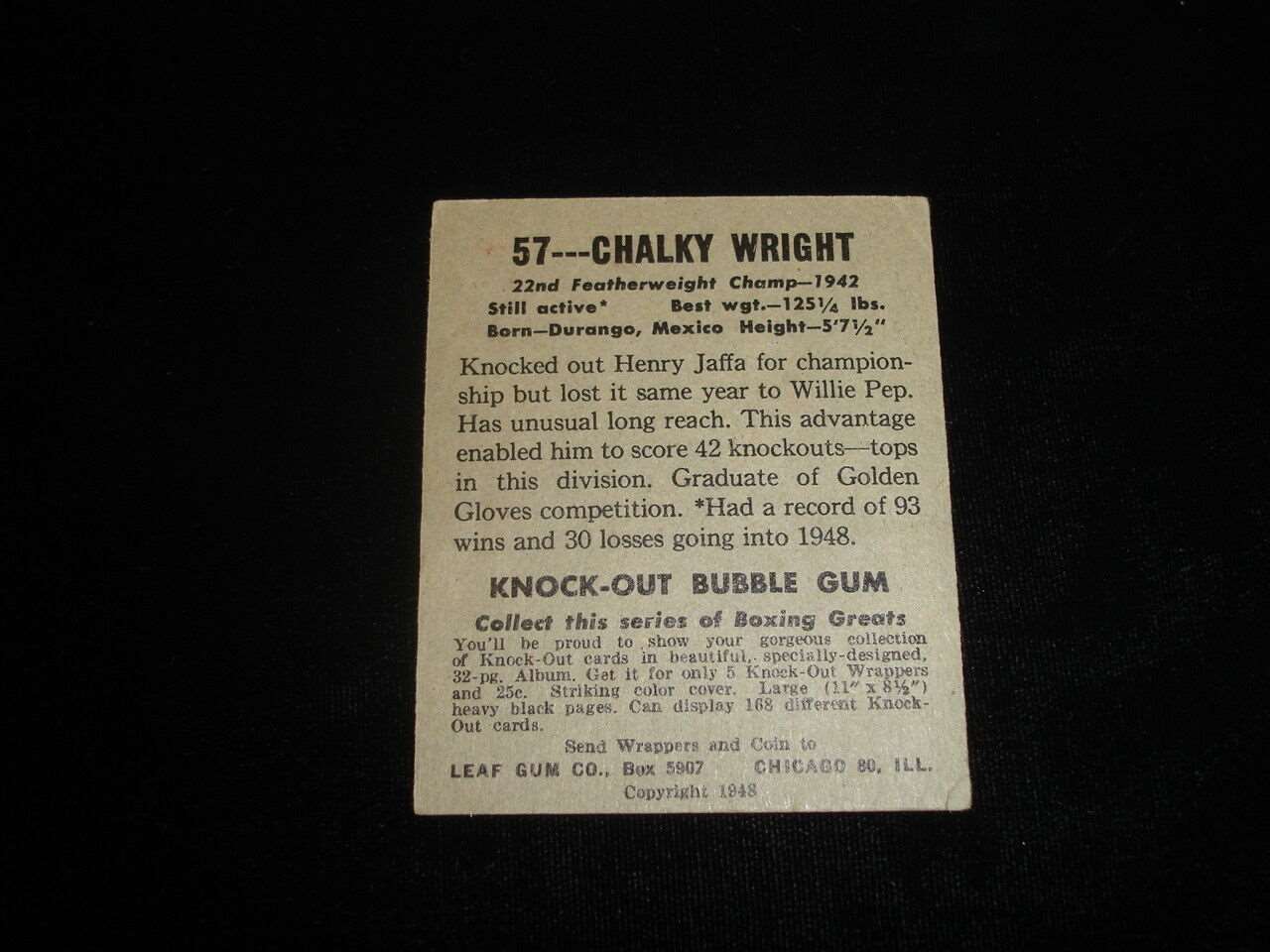 1948 Leaf Boxing Card-Chalky Wright-#57-EX