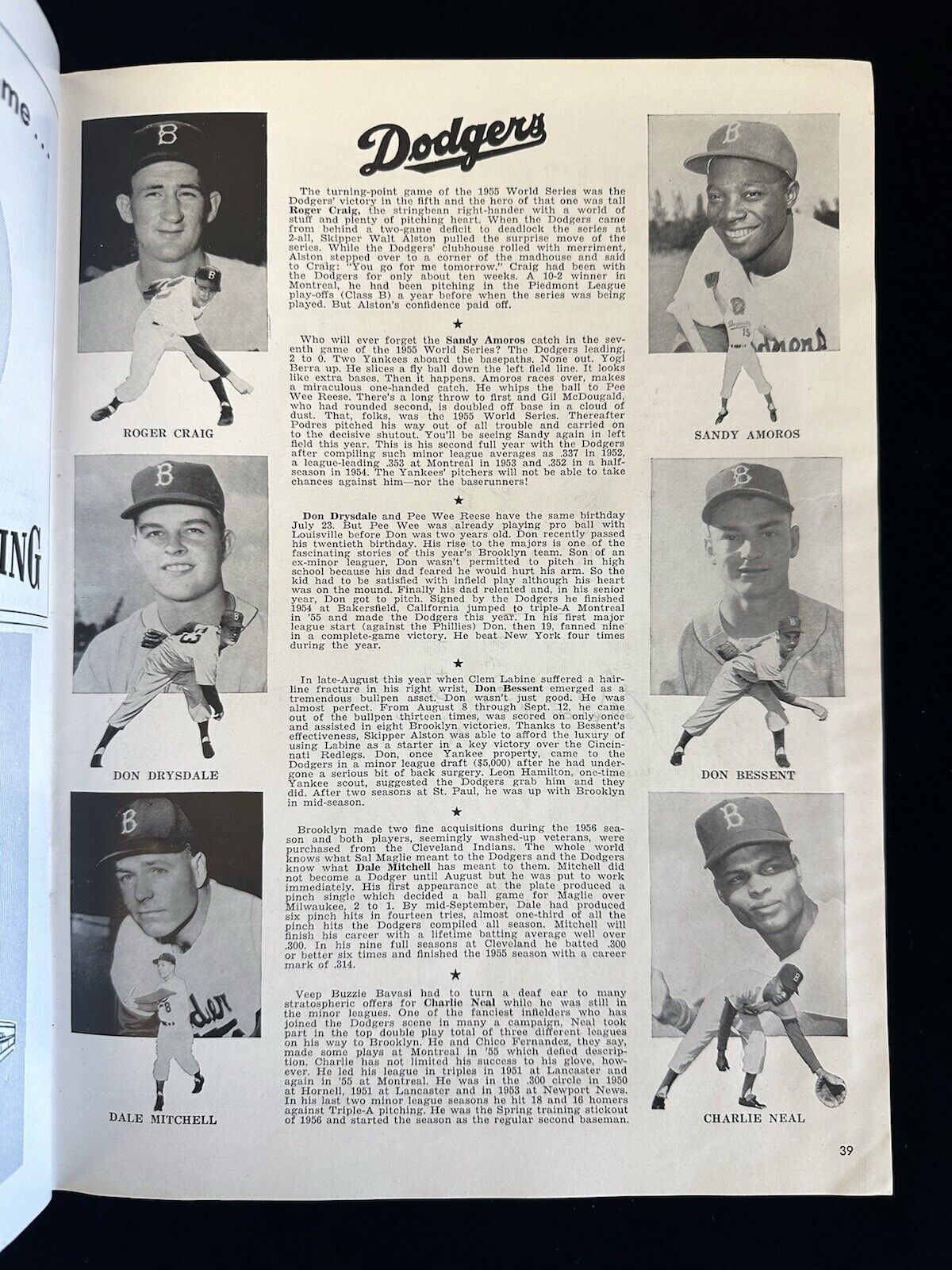 1956 Dodgers World Series Program vs Yankees - EX scored Game 1 - J. Robinson HR