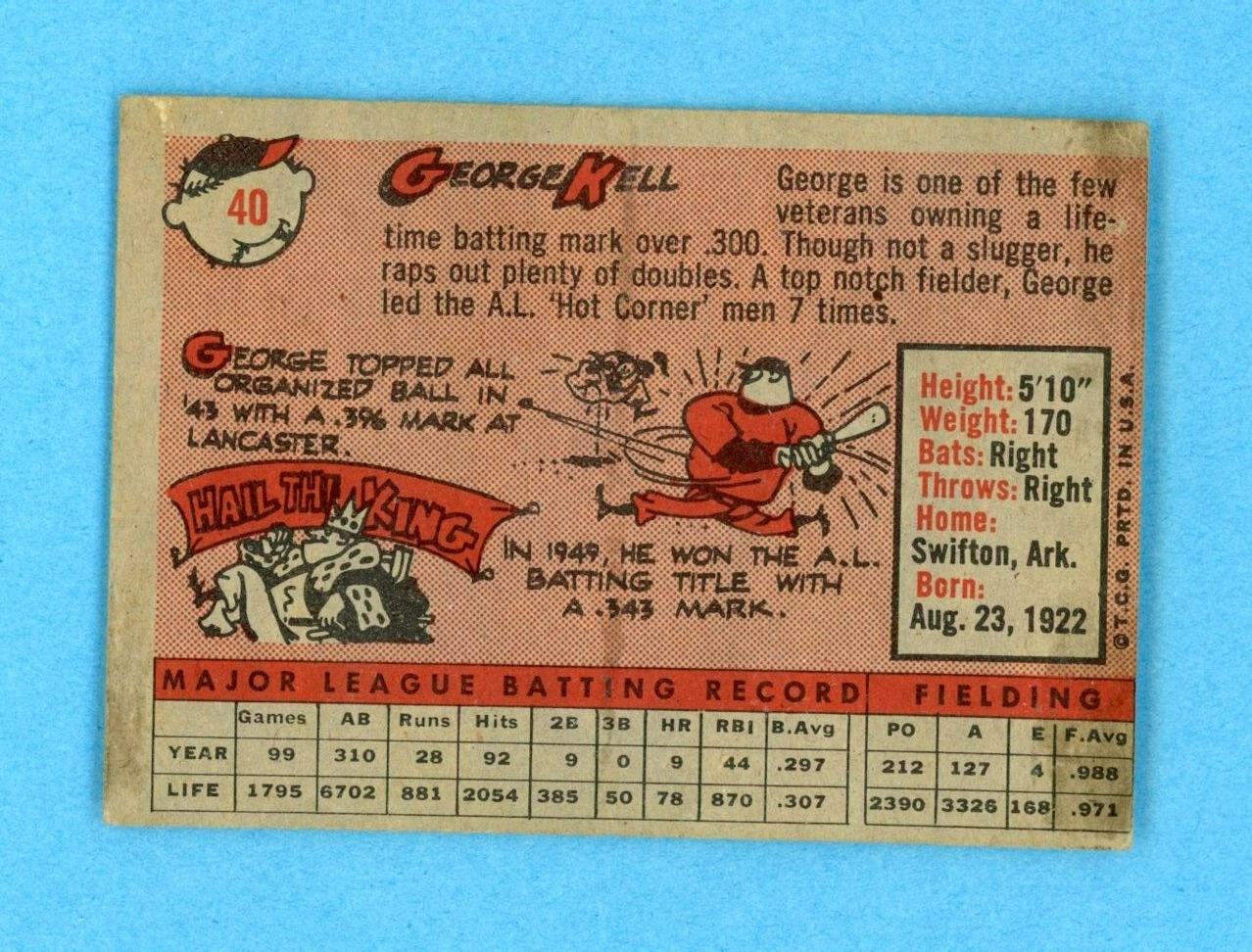 1958 Topps #40 George Kell Baltimore Orioles Baseball Card EX