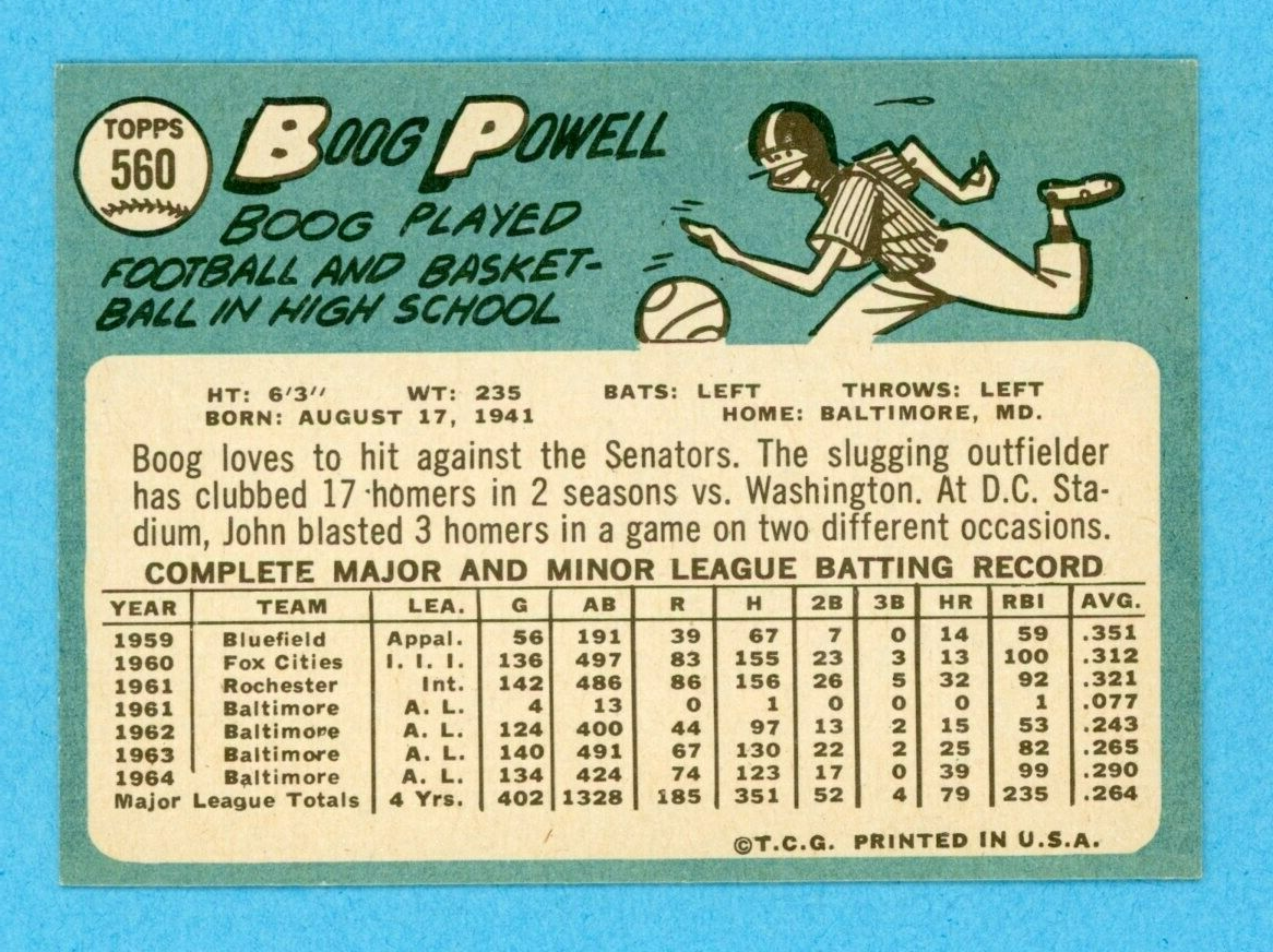 1965 Topps #560 Boog Powell Baltimore Orioles Baseball Card Ex/Mt - NM