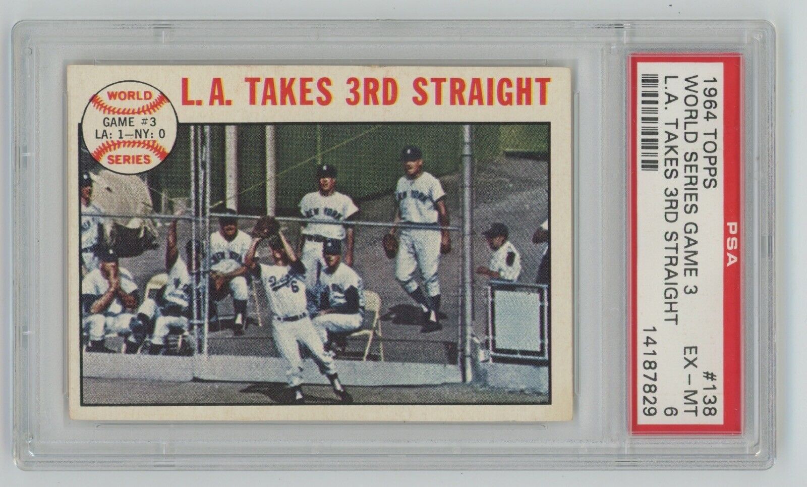 World Series Game 3 L.A. Takes 3rd Straight • 1964 Topps Card #138 • PSA 6 EX-MT