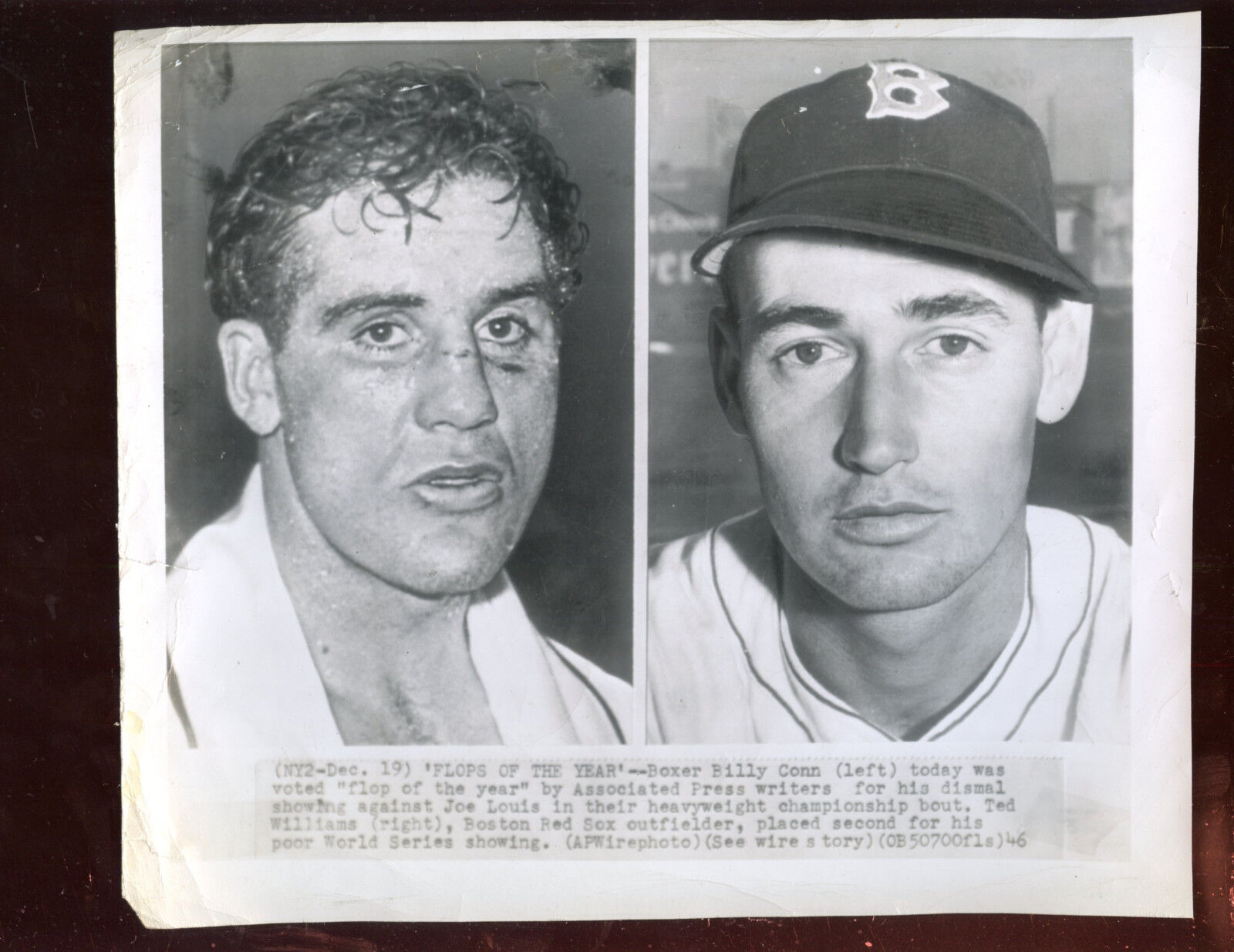 Original December 19 1946 Ted Williams & Billy Conn Wire Photo