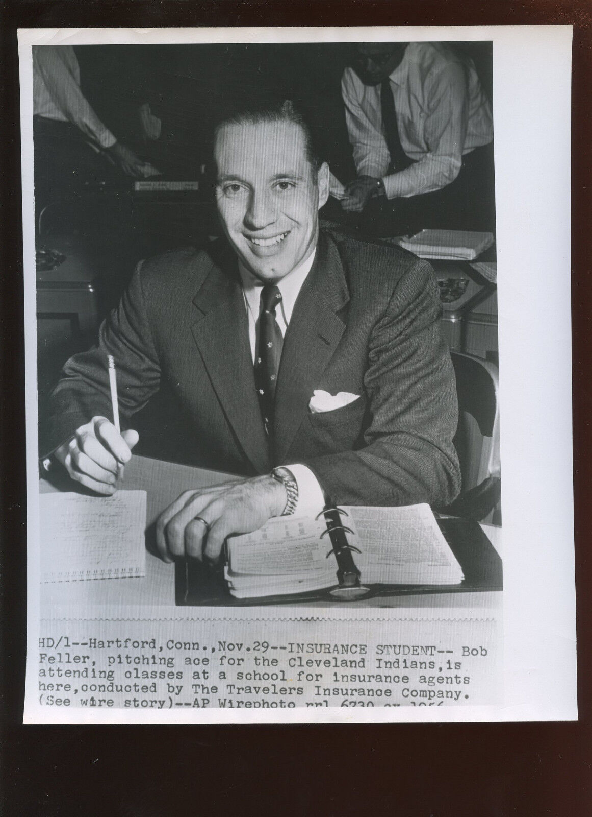 Original November 29 1956 Bob Feller Insurance Student 8 X 10 Wire Photo