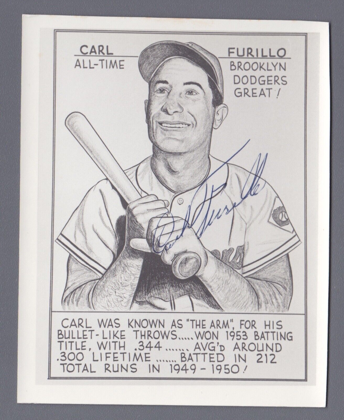 Carl Furillo Brooklyn Dodgers Signed Vintage Artwork Photo Auto w B&E Hologram