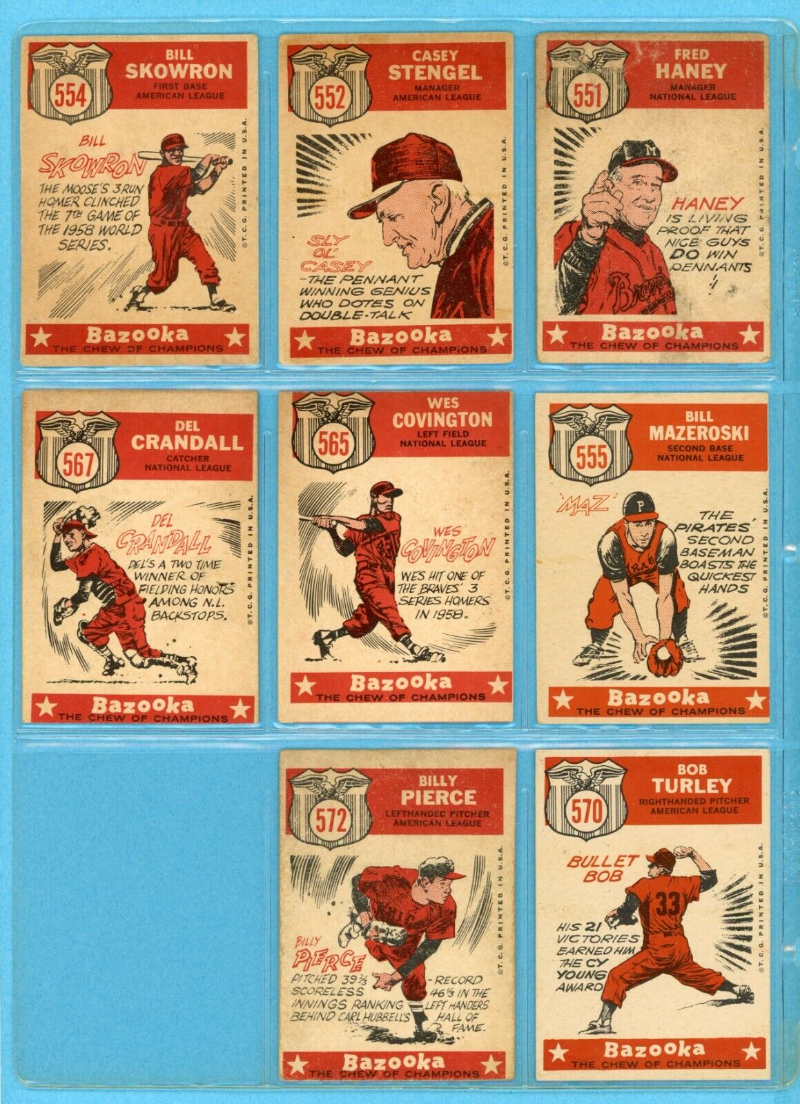 1959 Topps Lot of 8 Different High Number All-Star Baseball Cards LG - EX+ o/c