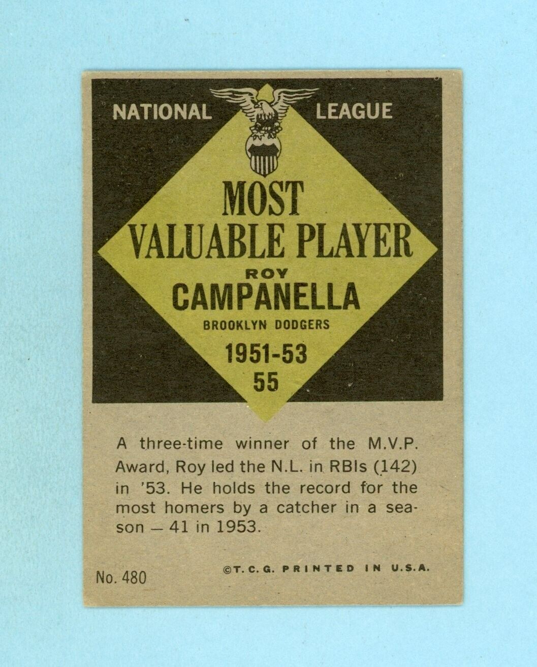 1961 Topps #480 Roy Campanella MVP Brooklyn Dodgers Baseball Card EX