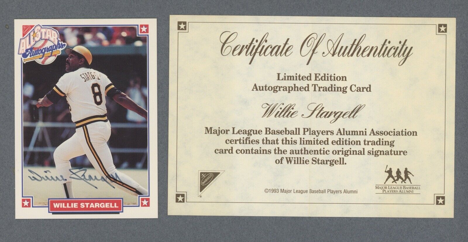 Willie Stargell Signed 1993 Nabisco Card w/cert Auto w B&E Hologram