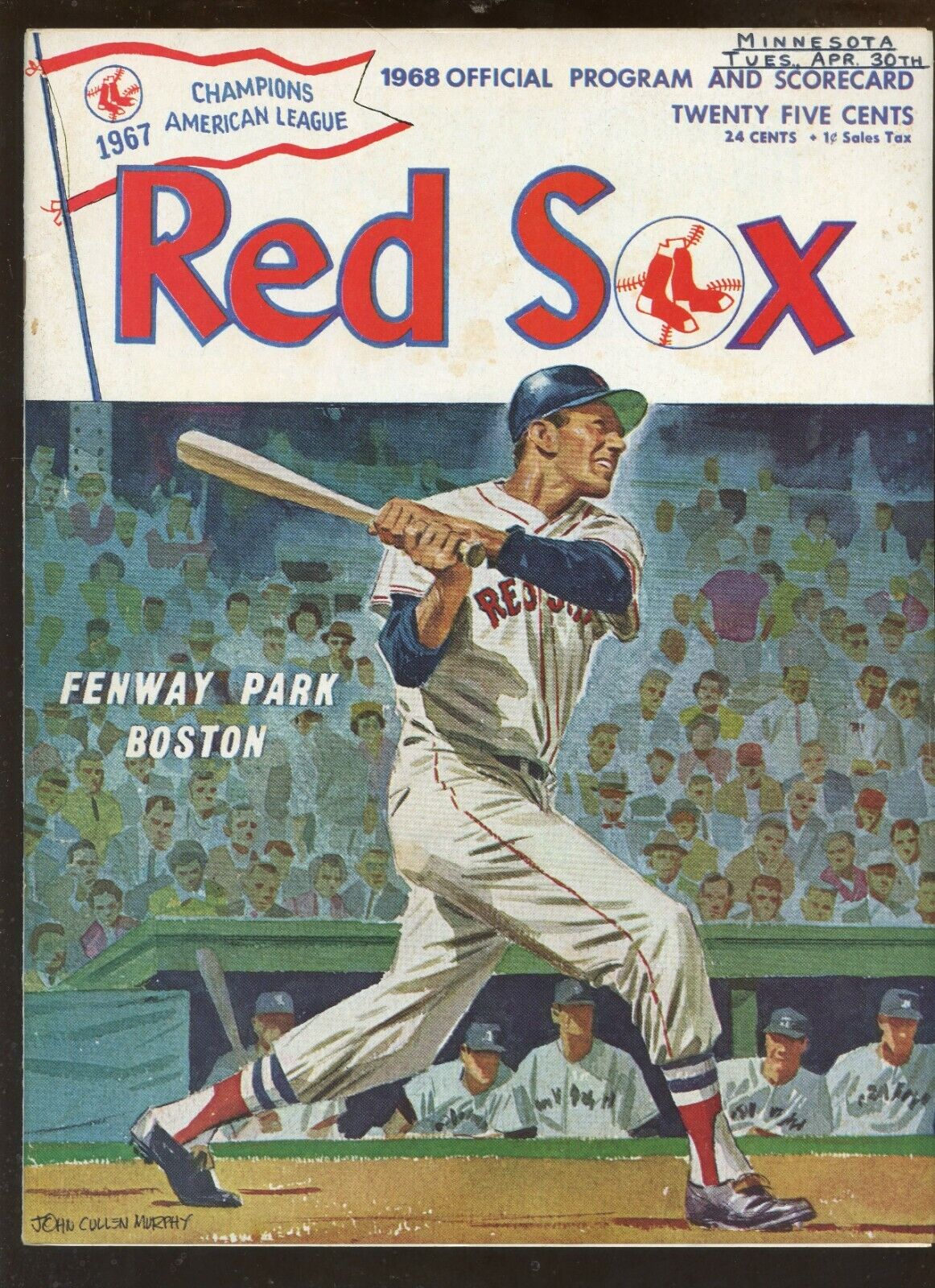 April 30 1968 MLB Program Minnesota Twins at Boston Red Sox