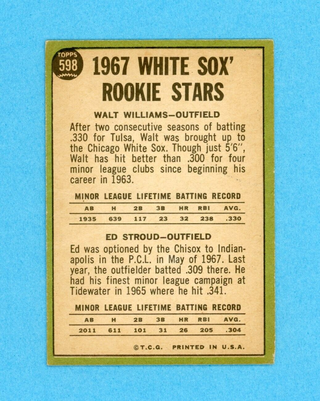 1967 Topps #598 Chic White Sox Rookie Stars High Number Baseball Card Low Grade