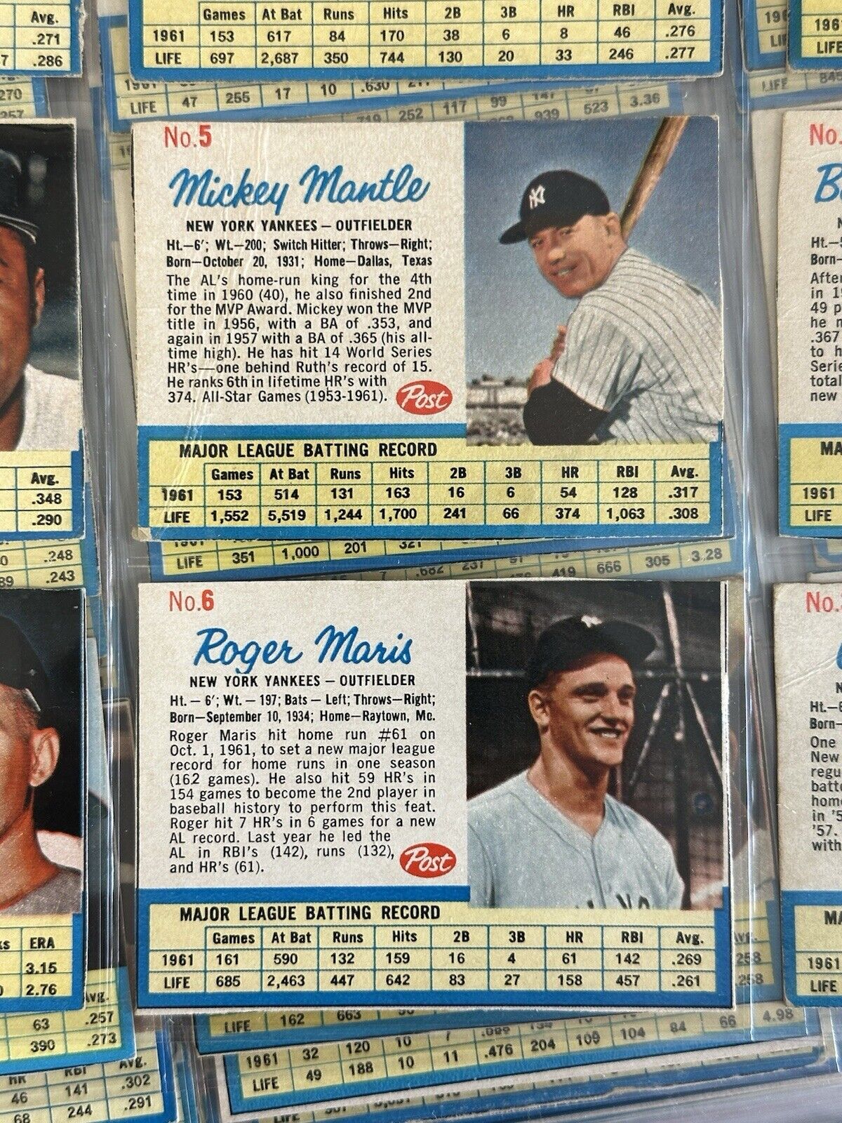 1962 Post Cereal Baseball Complete Set of 200 w/ Mantle Clemente Mays Banks