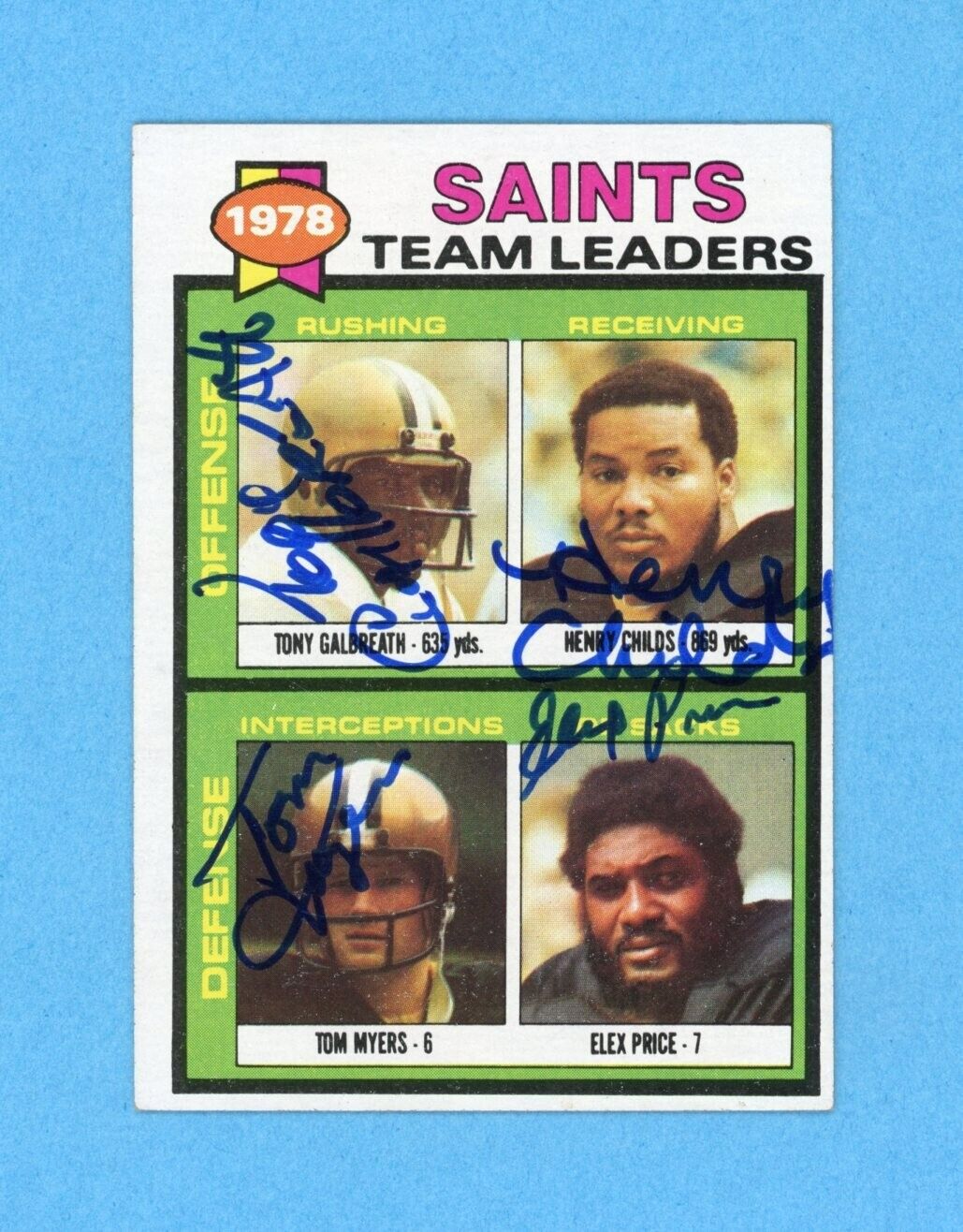 1978 New Orleans Saints Team Leaders 1979 Topps #451 Autographed Football Card