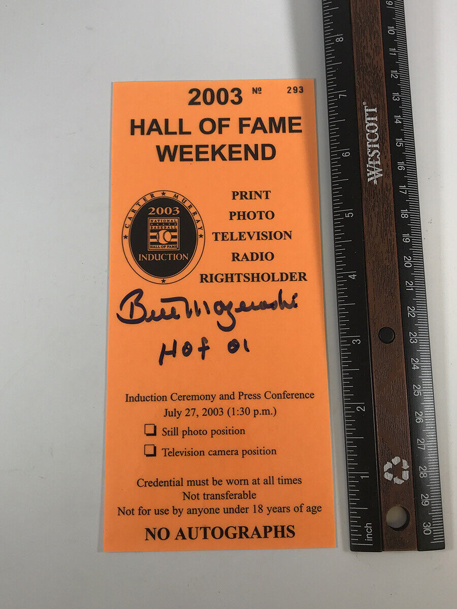 Bill Mazeroski 2003 Hall of Fame Induction Signed Press Pass with B&E Hologram