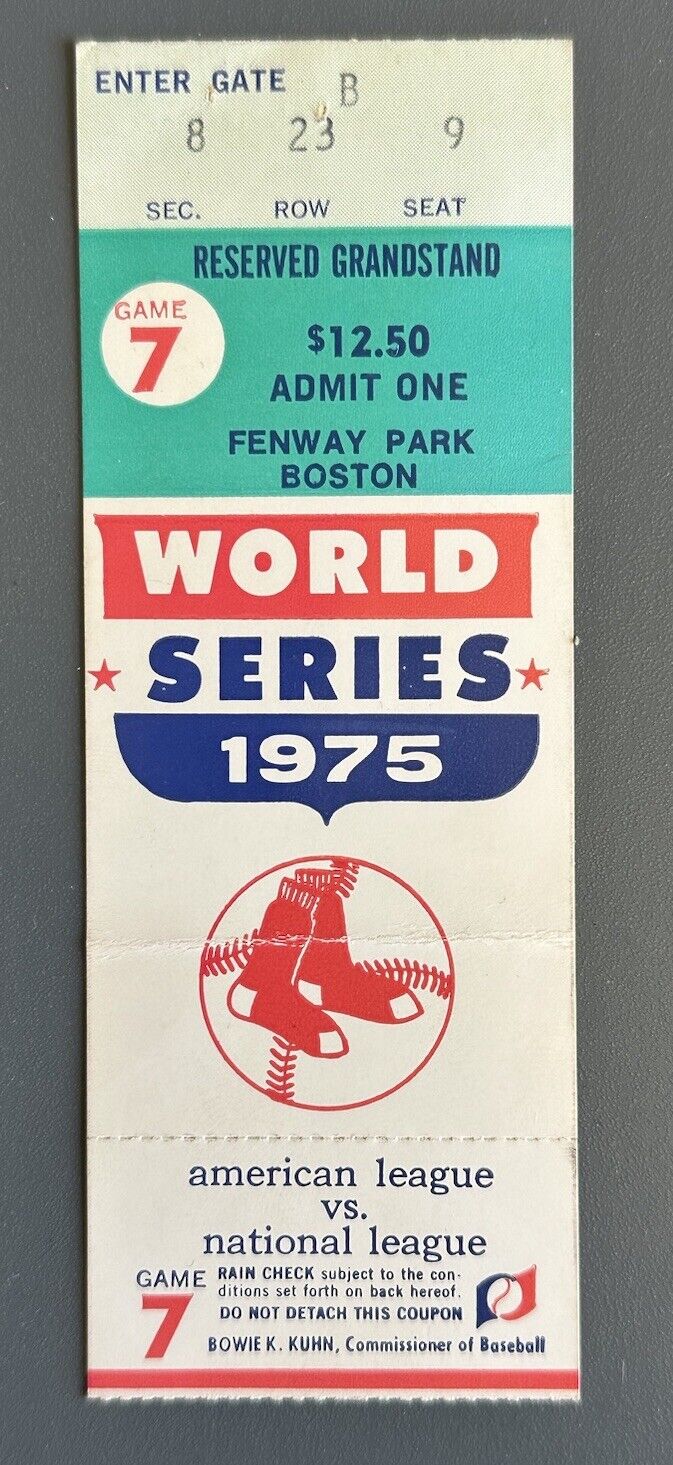 1975 World Series Game 7 Ticket Stub @ Fenway Park - Reds Clinch 3rd Title