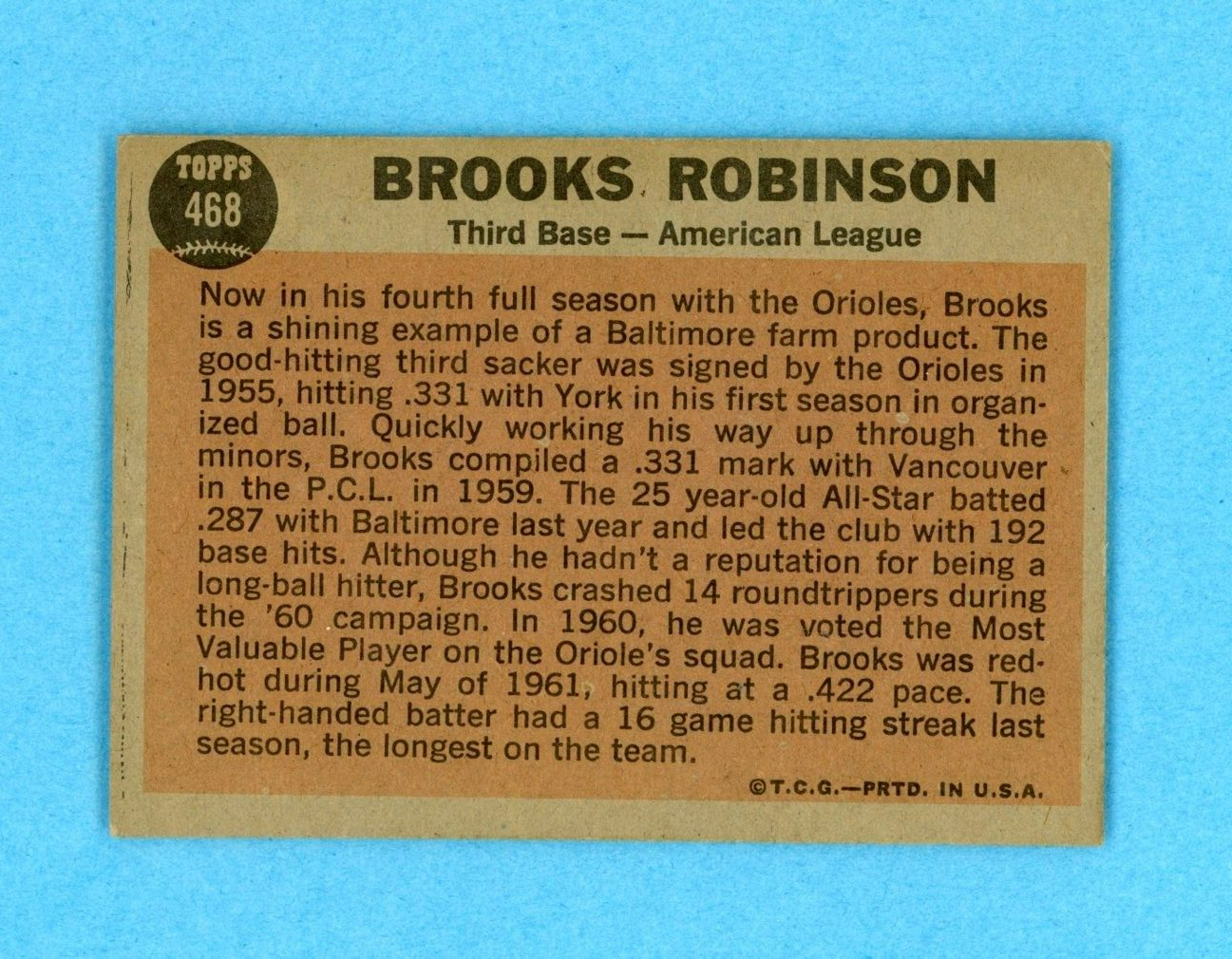 1962 Topps #468 Brooks Robinson All-Star Balt Orioles Baseball Card E/M ap iu/id