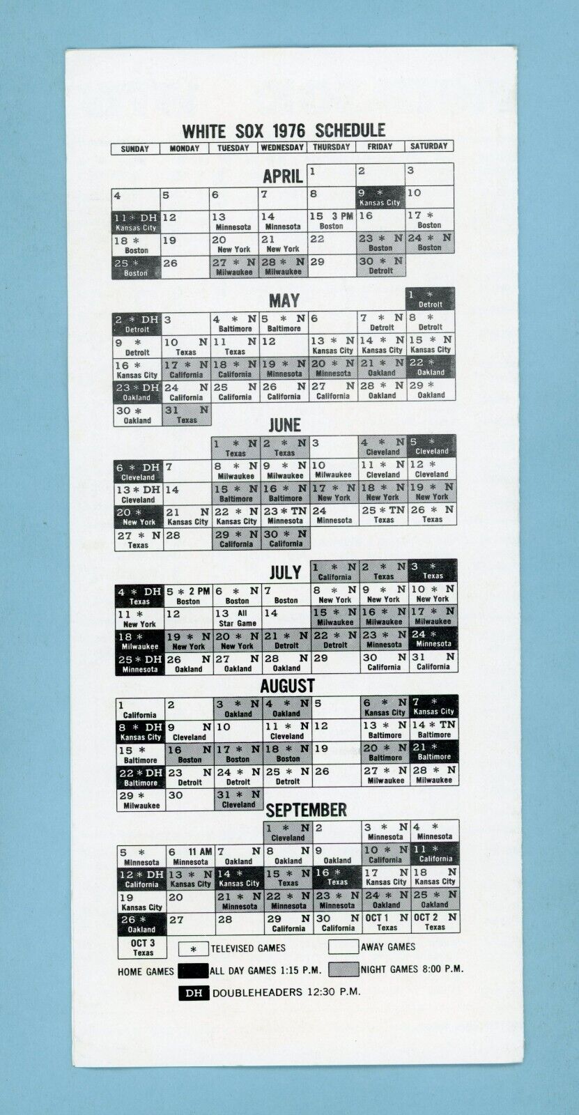 1976 Chicago White Sox Spring Training Roster, Spring & Season Schedule.