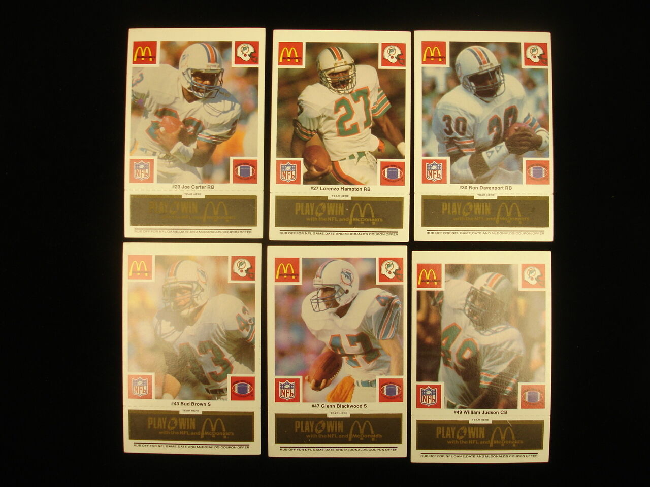 Set of 25 1986 McDonalds Miami Dolphins Black Cards