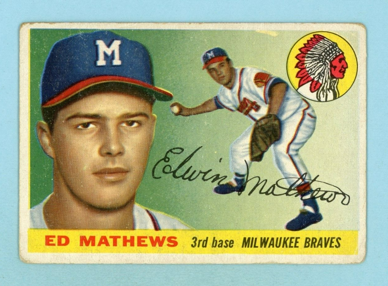 1955 Topps #155 Eddie Mathews Milwaukee Braves Baseball Card VG