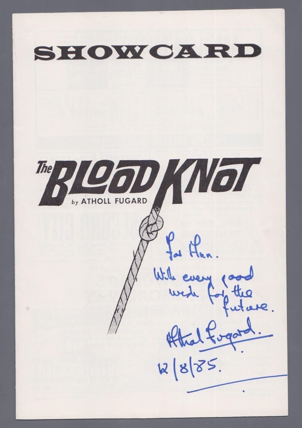 Atholl Fugard Signed “The BloodKnot” Off Broadway Showcard with B&E Hologram