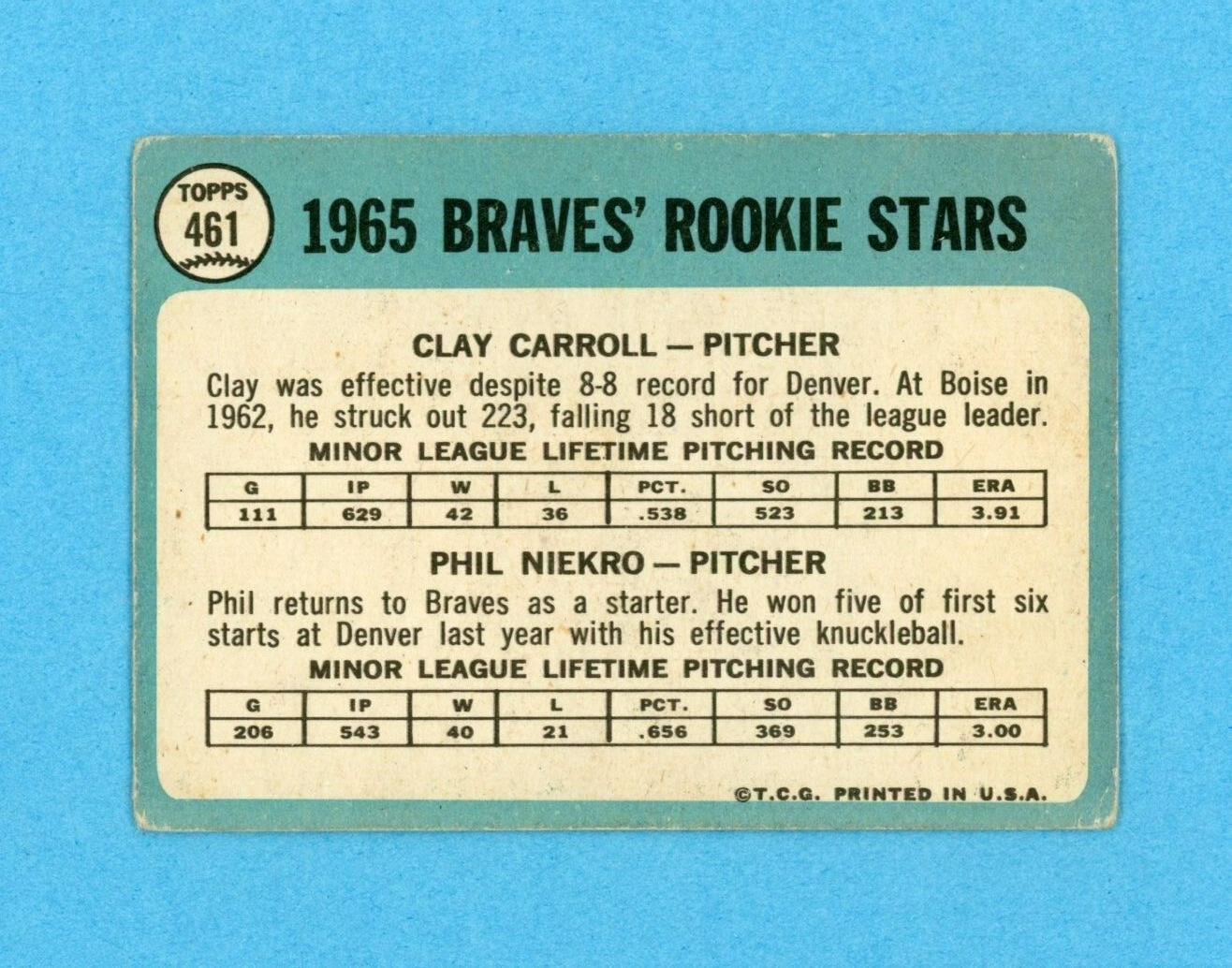 1965 Topps #461 Phil Niekro Milwaukee Braves Rookie Baseball Card G/VG