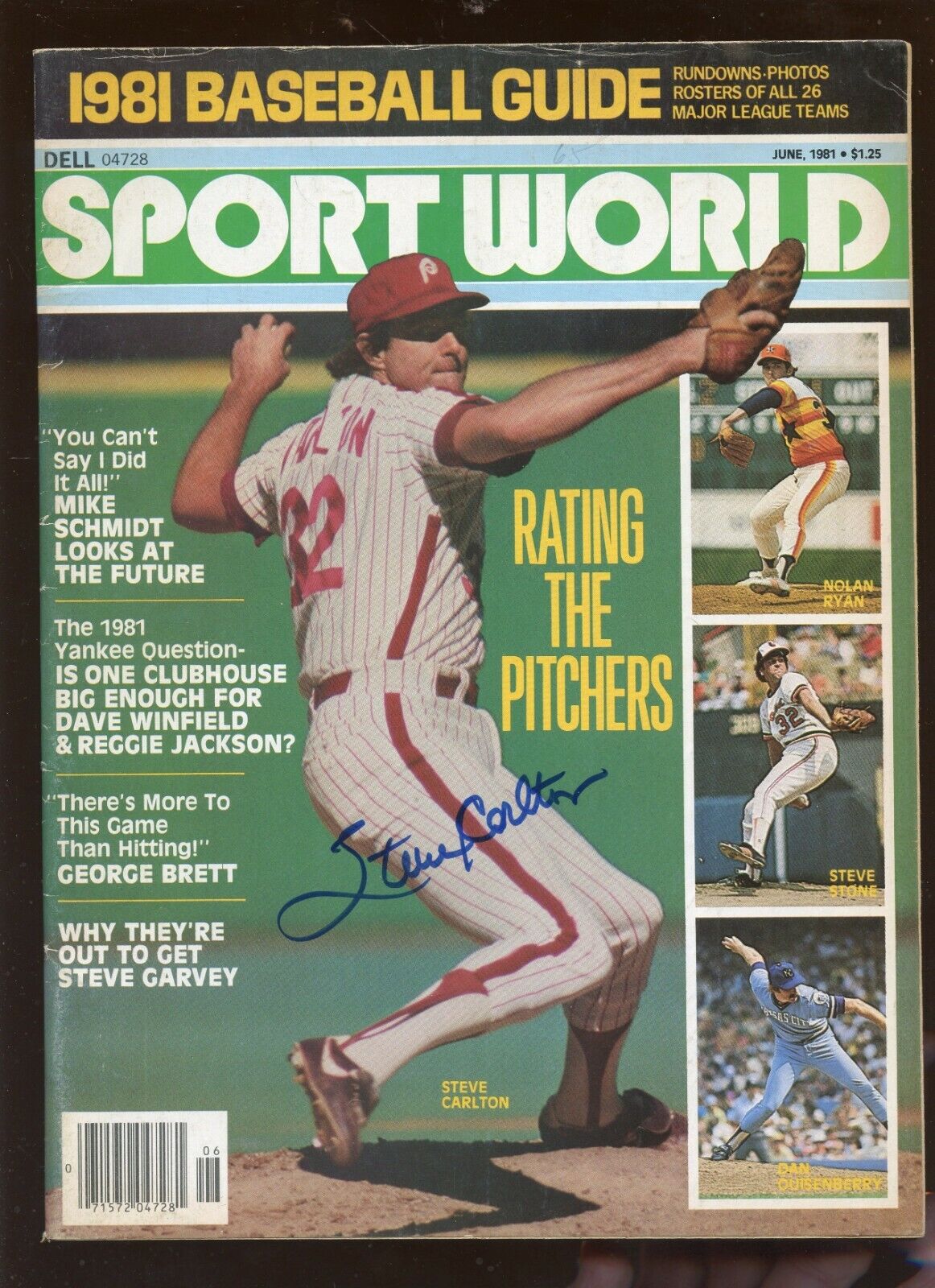 1981 Dell Sports World Baseball Guide Steve Carlton Autographed EX Hologram