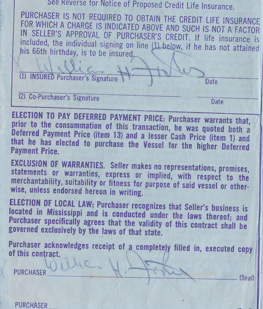 Willie H. Foster Negro Leagues Carbon Copy Signatures - Personal Loan Contract 2