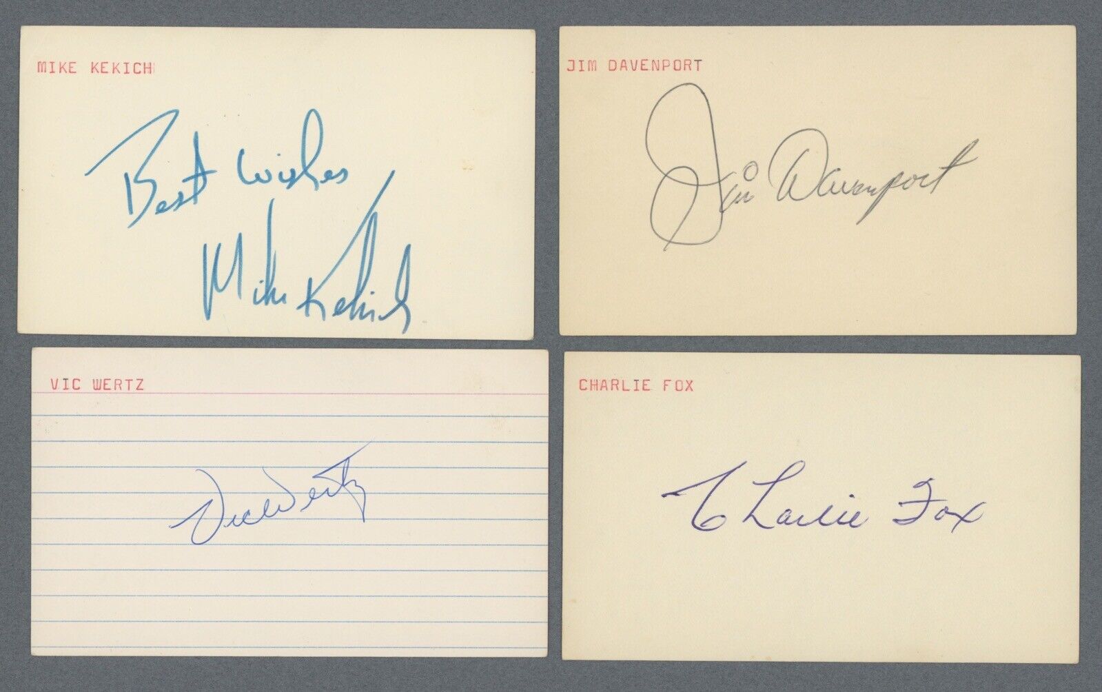 Lot of 10 Diff 1960s MLB Stars Signed 3x5 Index Cards w/ holograms Kekich Fox ++