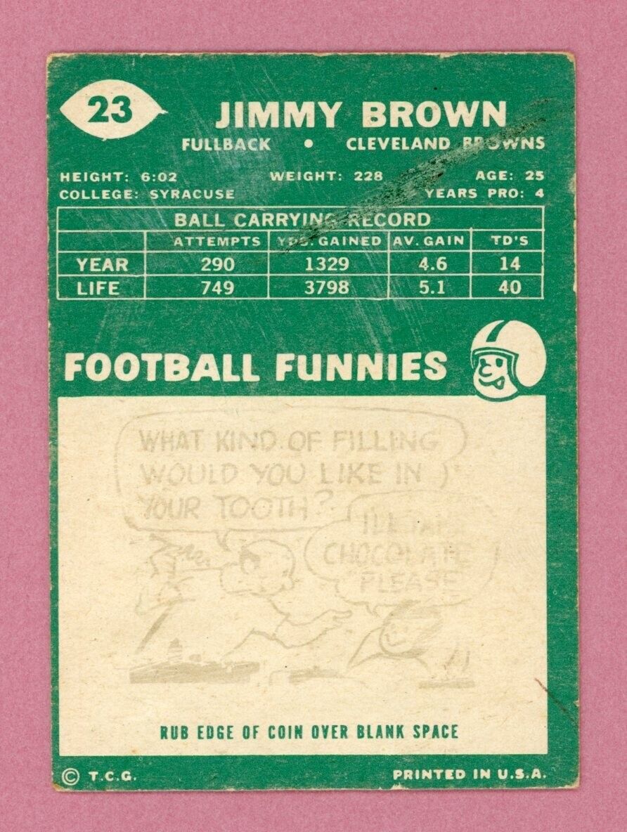 1960 Topps #23 Jimmy Brown Cleveland Browns Football Card VG light scuffs/scrs