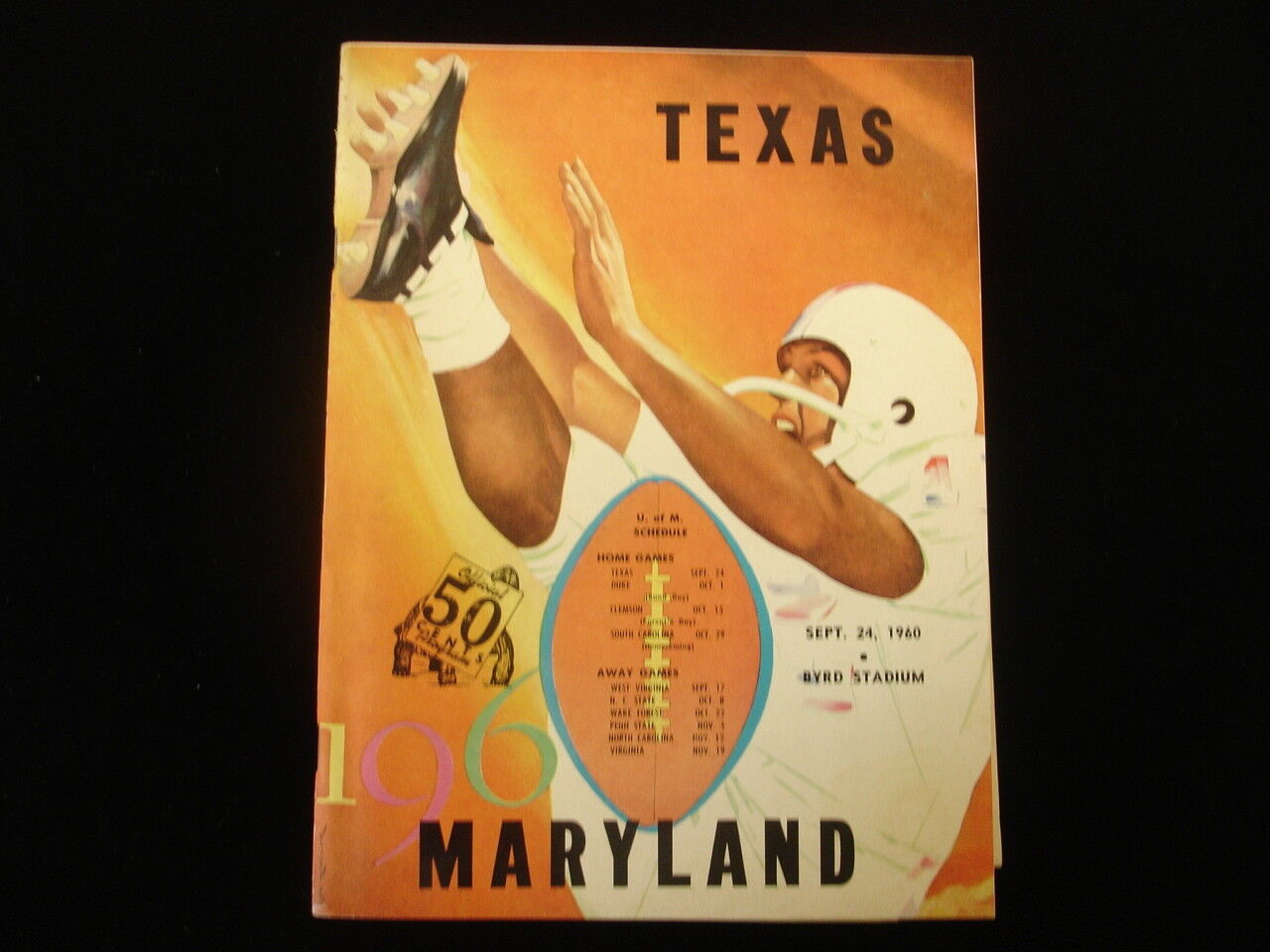 September 24, 1960 Texas Longhorns @ Maryland Terrapins Program