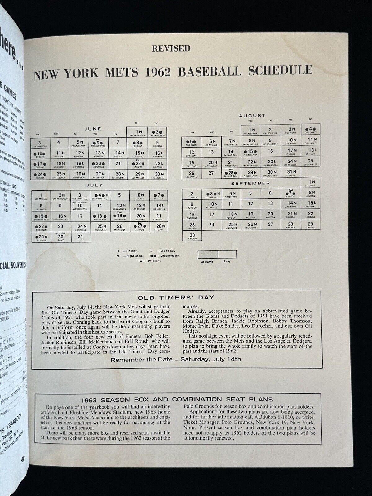 1962 New York Mets 6/25 Official REVISED Yearbook 1st Year w/ Color Ad on back