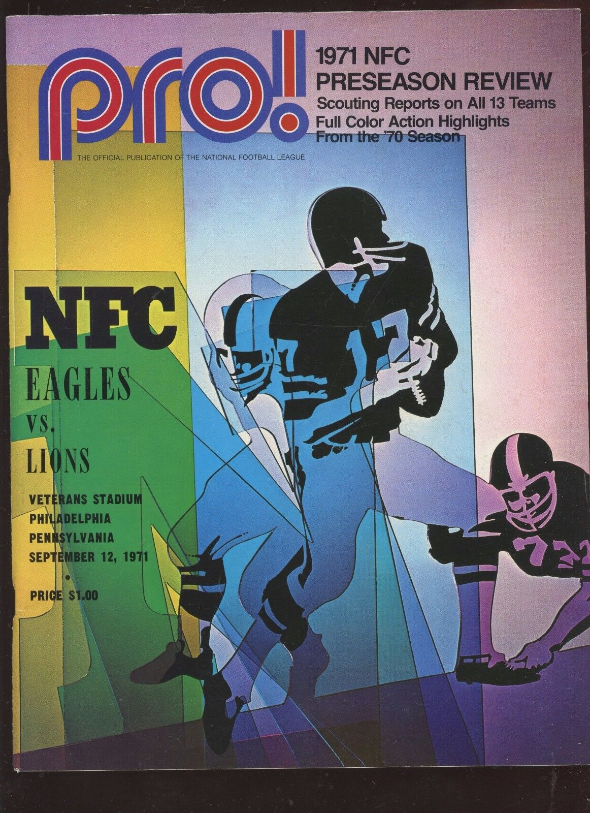 September 12 1971 NFL Program Detroit Lions at Philadelphia Eagles EXMT