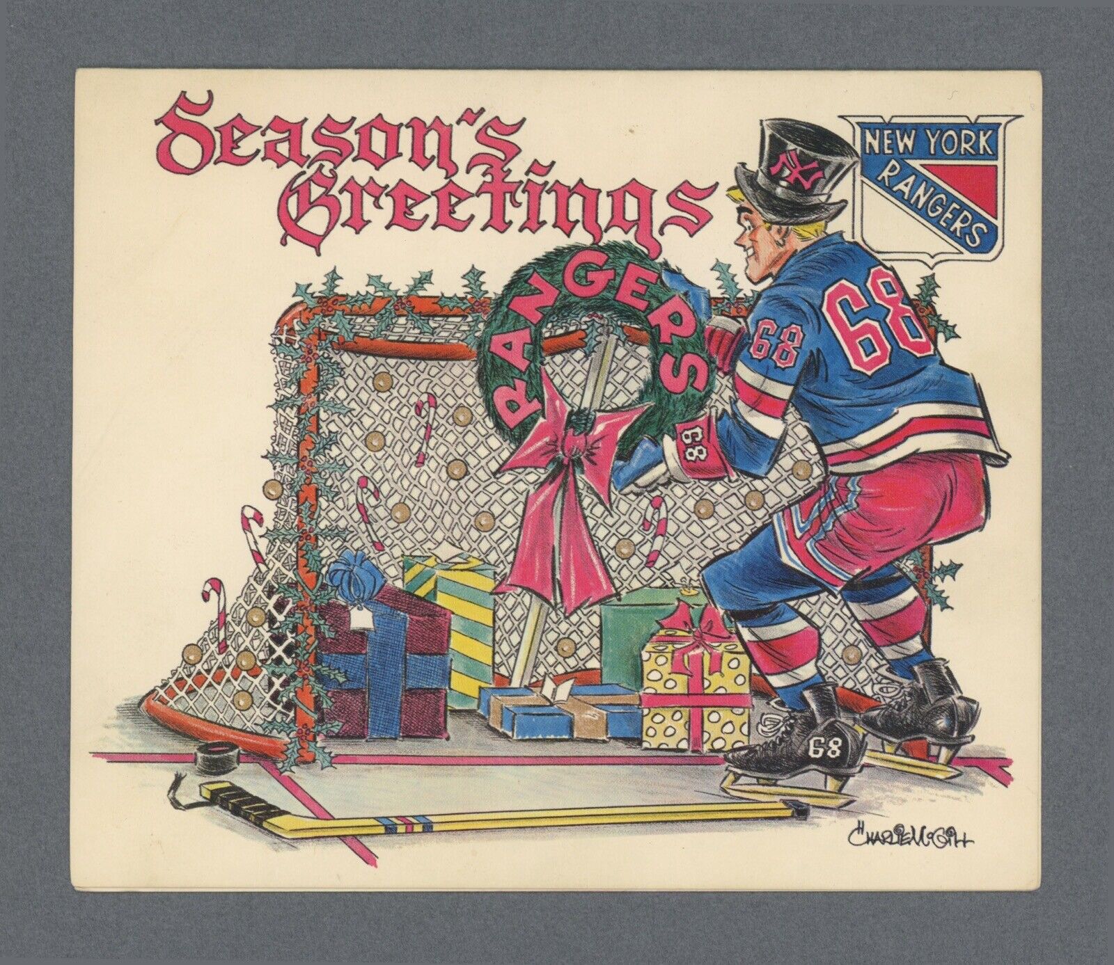 1968 NY Rangers Christmas Card Signed by Brad Park Auto w B&E Hologram