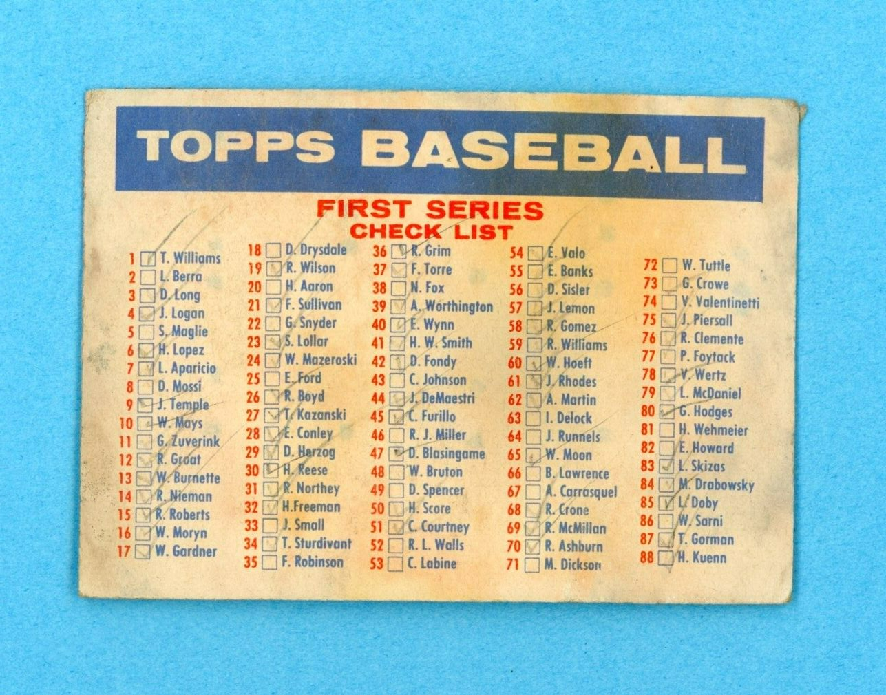 1957 Topps Check List 1/2 Series Big Blony Variation Baseball Card Low Grade