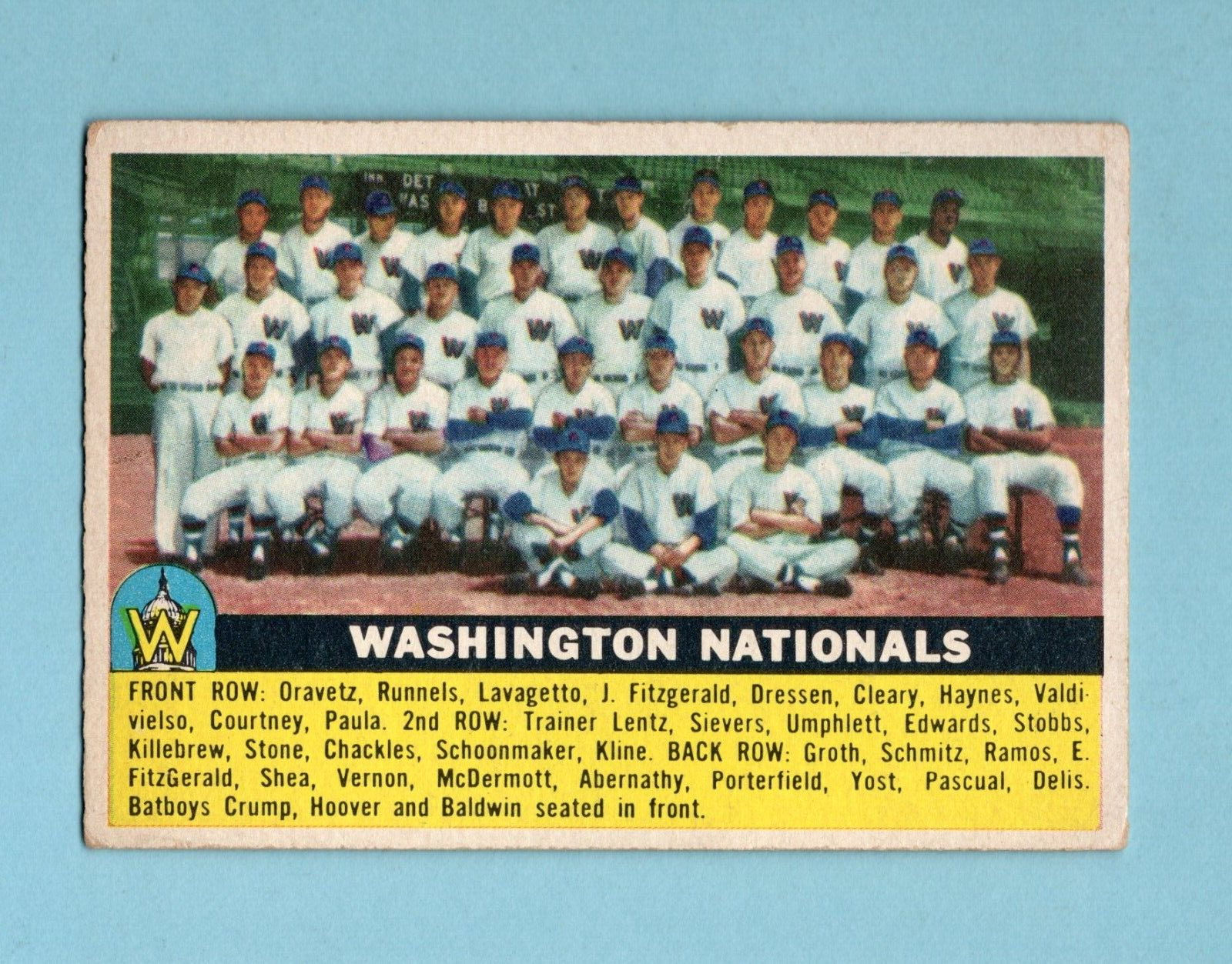 1956 Topps #146 Washington Nationals Team Baseball Card Vg/Ex wrks tl bk