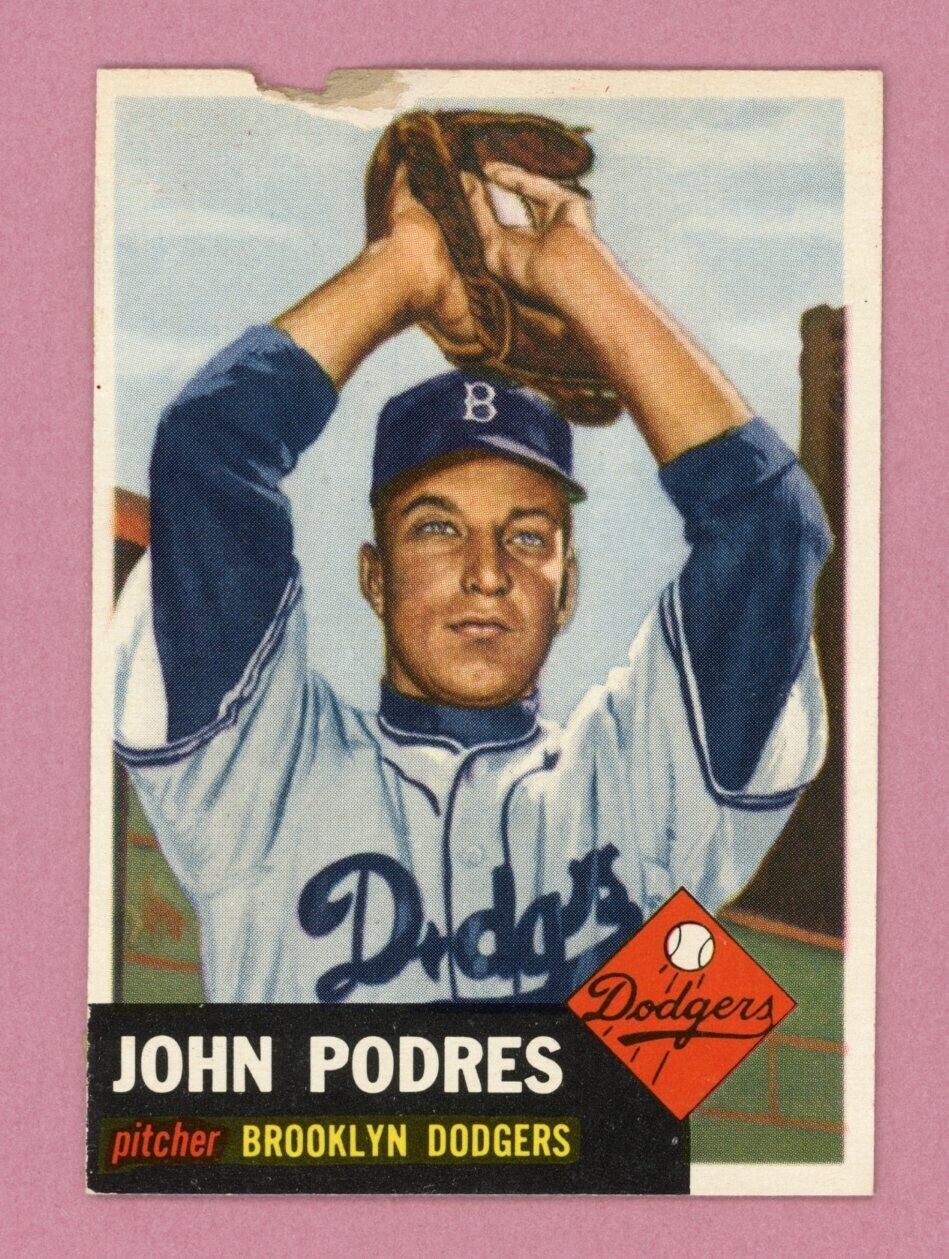 1953 Topps #263 Johnny Podres Brooklyn Dodgers Rookie Baseball Card Low Grade