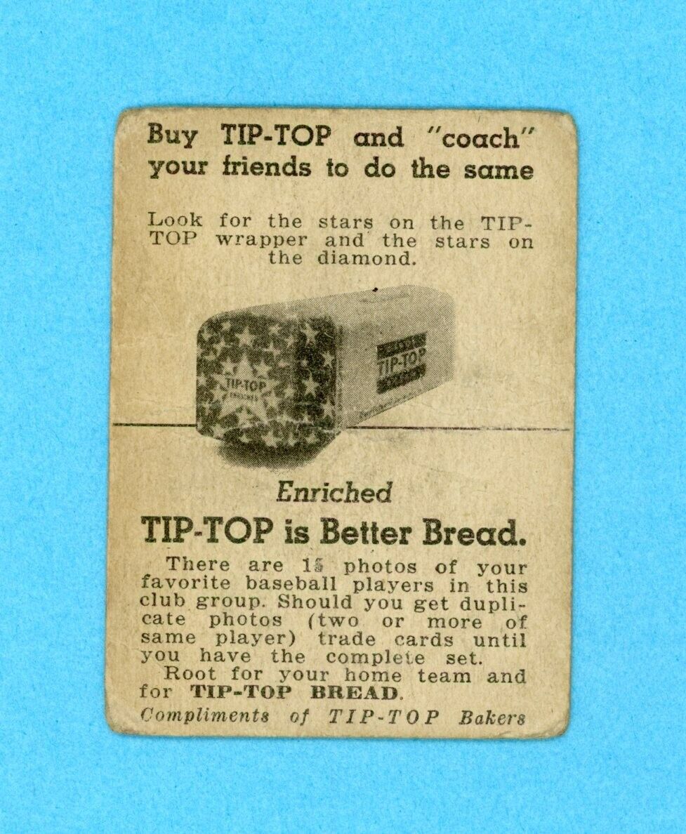 1947 Tip Top Bread Cookie Lavagetto Brooklyn Dodgers Baseball Card Low Grade