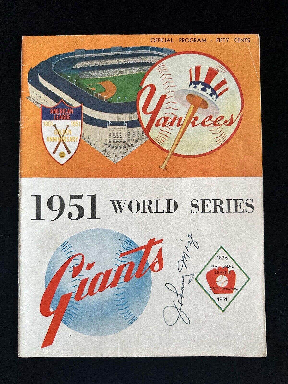 1951 NY Yankees World Series Program vs NY Giants - Mize Auto. - Unscored - EX