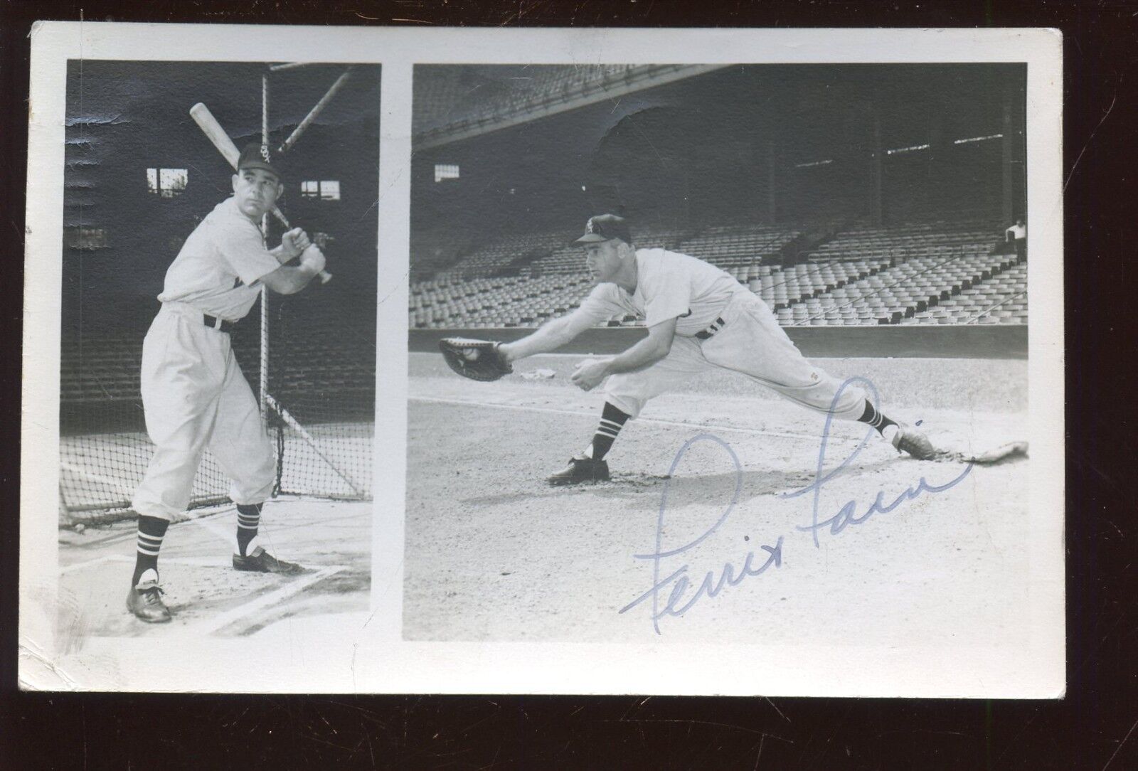 1954 Postmarked Ferris Fain Chicago Sox SIGNED 3.5 x 5.5 Baseball Photo Postcard