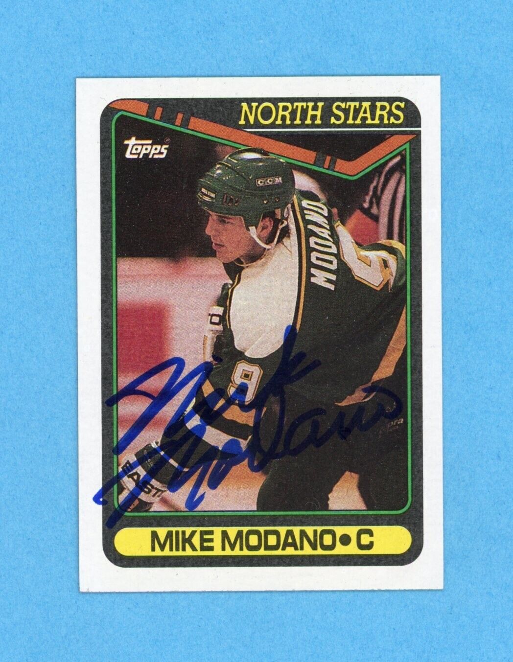 Mike Modano Signed 1990 Topps Card #348 • Auto w B&E Hologram