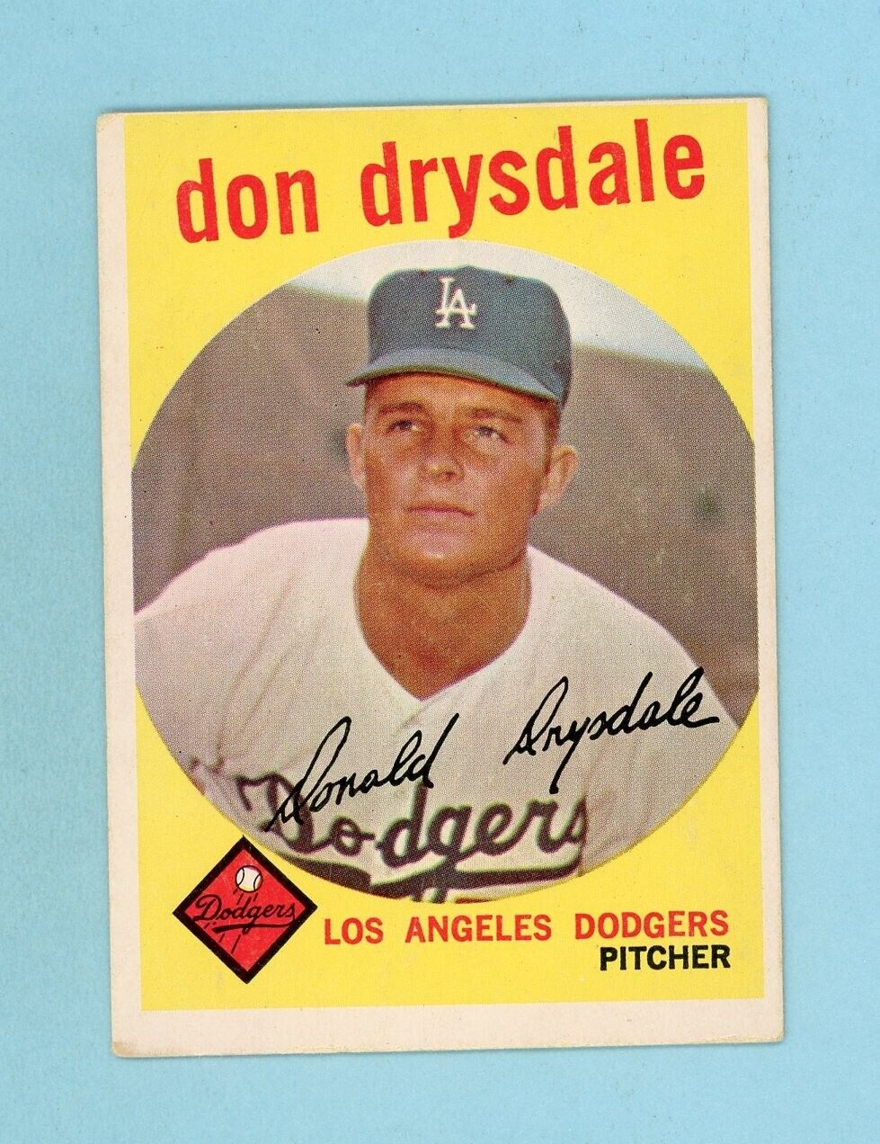 1959 Topps #387 Don Drysdale Los Angeles Dodgers Baseball Card Vg/Ex o/c