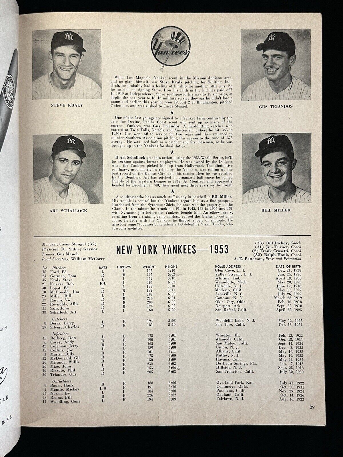 1953 New York Yankees World Series Program vs Brooklyn Dodgers - VG unscored