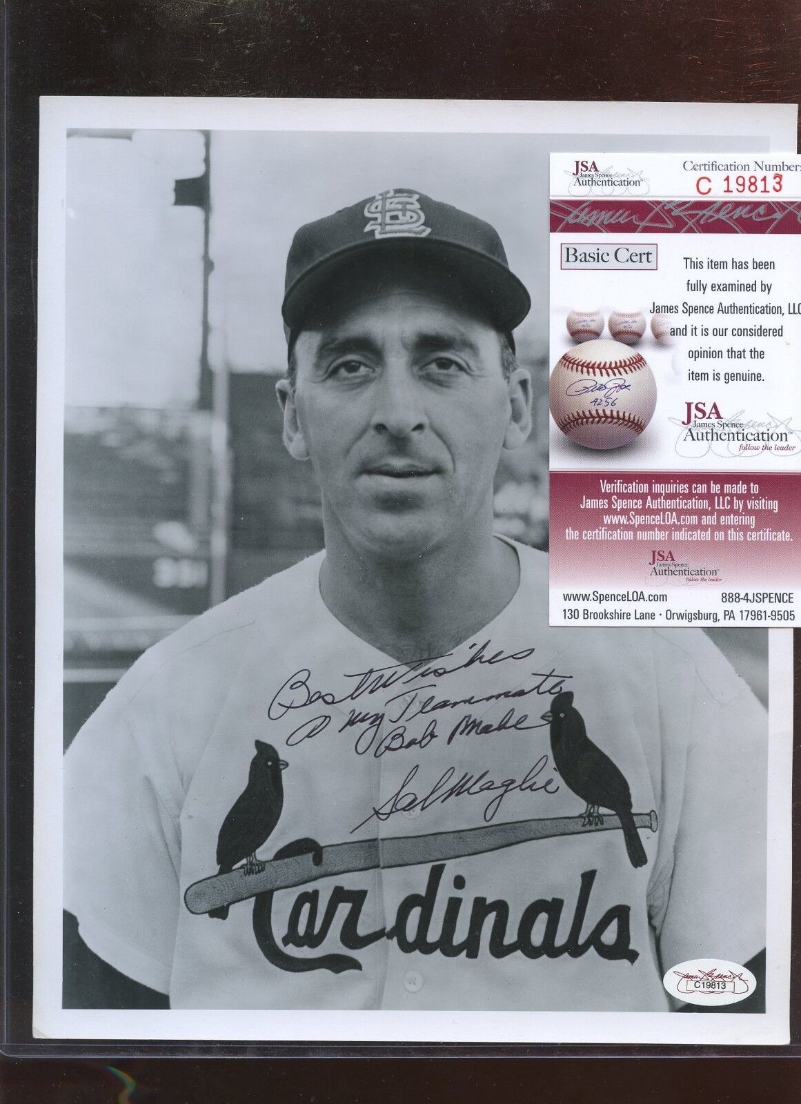 Sal Maglie St. Louis Cardinals Autographed 8 X 10 Photo JSA Cert