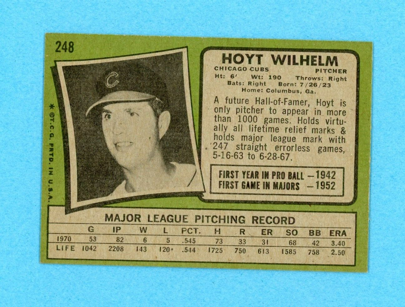 1971 Topps #248 Hoyt Wilhelm Chicago Cubs Baseball Card NM