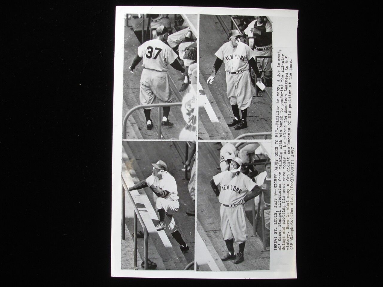 Original 1957 7" x 10" Wire Photograph of Casey Stengel